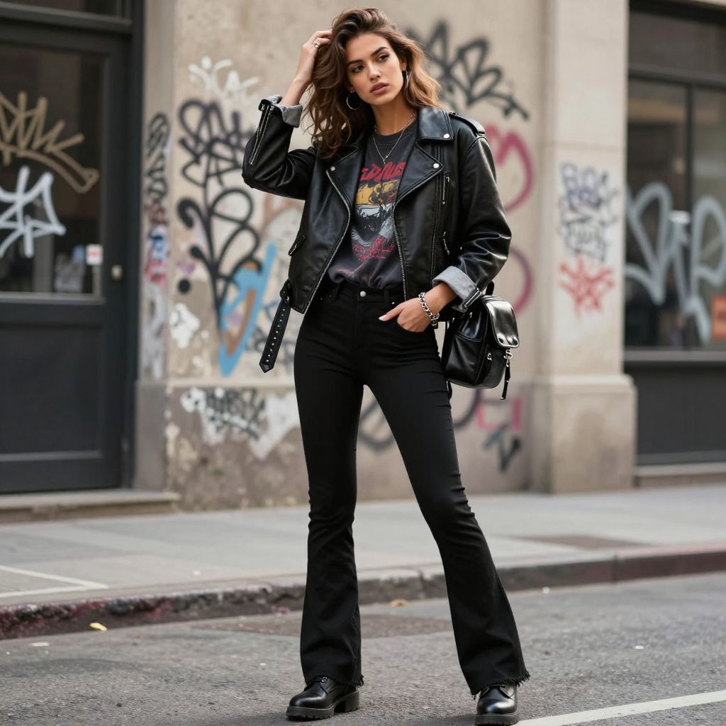 Leather Moto Jacket And Band Tee