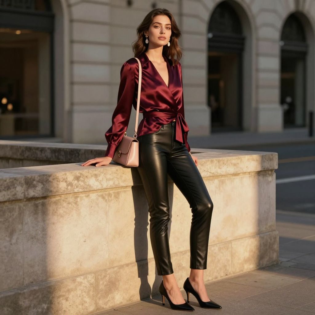 Satin Wrap Top And Kitten Heels