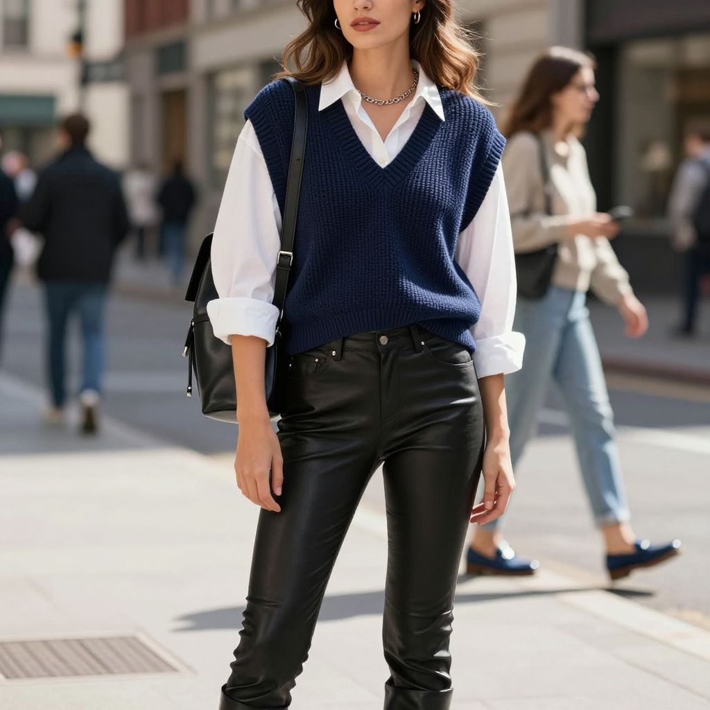 Knit Vest Layered Over Shirt