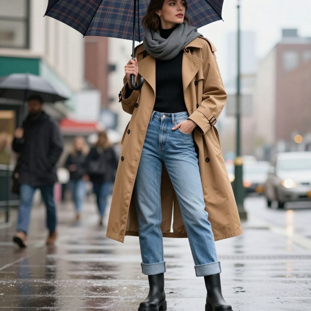 Statement Trench with Light Blue Jeans
