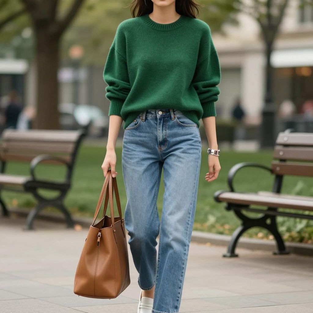 Chunky Sweater French Tuck with Light Blue Jeans