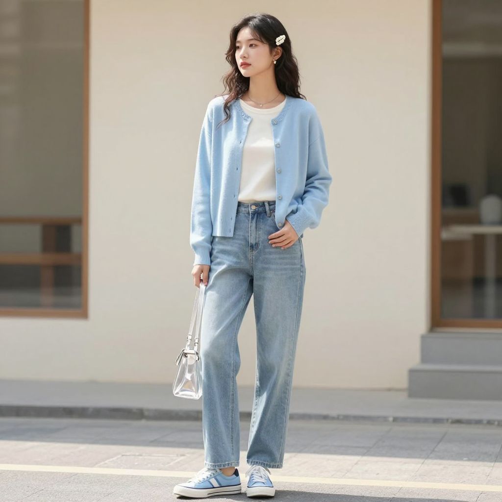 Monochrome Pastel Mix with Light Blue Jeans