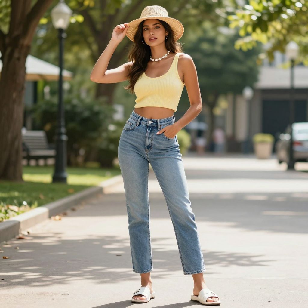 Crop Top Summer Chill with Light Blue Jeans